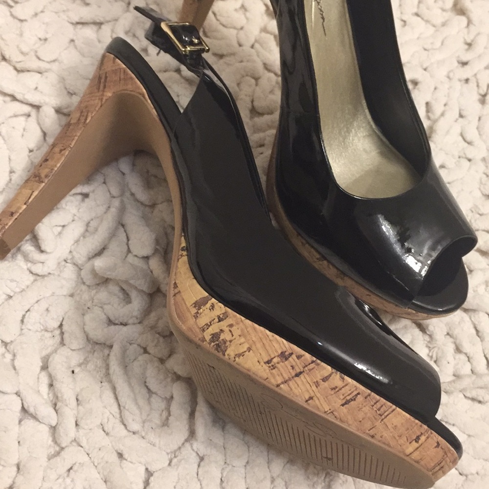 Black Patent/Cork Heels, Open Toe 3 inch heel